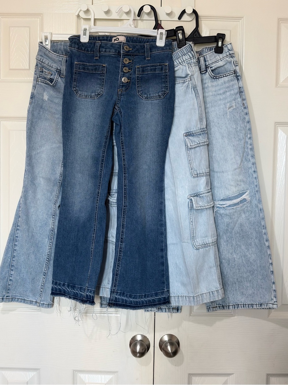 SO girls size 7 kids Mixed Blue Denim Wide Leg & Flare Jeans - Light to Mid Blue